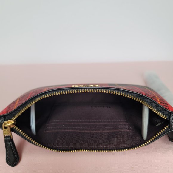 COACH Small Printed Plaid Coated Canvas Wristlet- Red Multi $75.⭐ - Picture 12 of 16